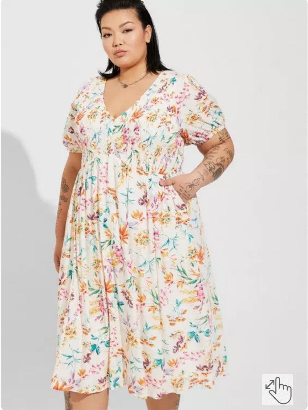 White Floral V-Neck Midi Dress